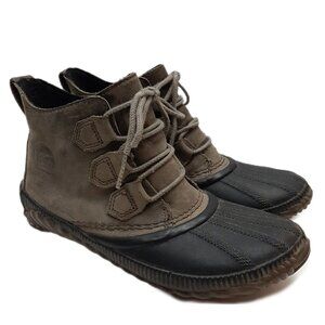 SOREL Out 'N About Waterproof Duck Rain Ankle Boot Bootie Leather Taupe Sz 9